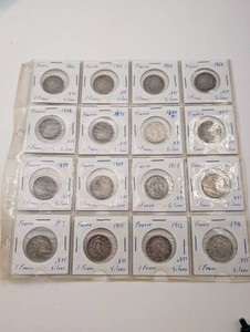 France 1 Franc Silver Coins (Lot of 16) 83.5% Silver