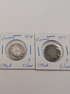 Germany 1874 & 1875 1 Mark .90 Silver Coins (Lot of 2)