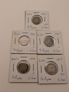 India 14 Rupee Silver Coins (Lot of 5)