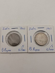 India 1943 12 Rupee Silver Coins (Lot of 2)