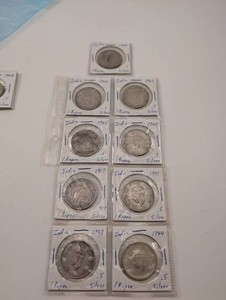 India 1 Rupee Silver Coins, Lot of 9