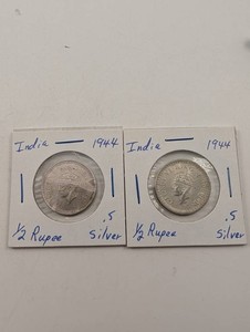 India 1944 Half Rupee 50% Silver Coins (Lot of 2)