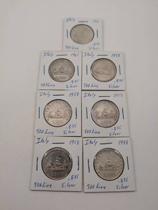 Italy 500 Lire .835 Silver Coin Lot of 7