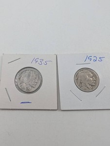 Two Buffalo Nickels, 1935 and 1925
