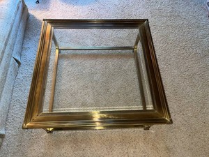 Glass Coffee Table - Brass-Tone Metal Frame 36 X 36 X 16 in