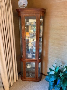 Curio Cabinet - Tall Wood Glass Display Cabinet - contents NOT included
