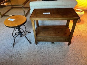End Table & Accent Stool - Wood Furniture Mixed Lot (2 Pieces)