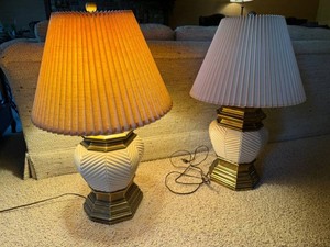Table Lamps - Pleated Ribbed Glass Pair