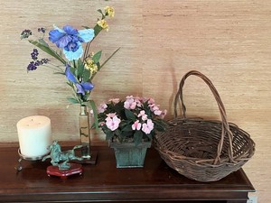 Mixed Home Decor - Basket, Floral Arrangements, Horse Figurine & Candle