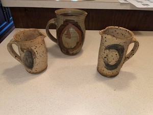 Handmade Stoneware Pitchers - Speckled Glazed Pottery (Lot of 3)