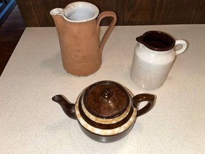 Ceramic Pitchers & Teapot - Brown, White & Terracotta (3 Pieces)
