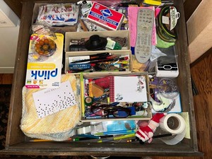 Household Drawer Mixed Lot - Toshiba Remote, Matches & Craft Supplies
