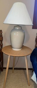 Wooden Table & Table Lamp - Cream Ceramic Urn-Form 28 in