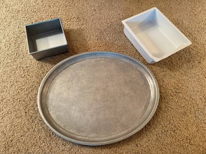 Baking Pans - Round Metal Tray, Square Pan & White Dish (Lot of 3)
