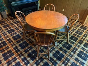 Dining Table & 5 Chairs - Vintage Oak Pedestal Set - table and chairs only