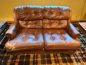 Leather Sofa - Brown Tufted Two-Seat Sofa - couch only
