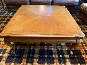 VTG Coffee Table - Ornate Oak Parquet Top Cabriole Legs