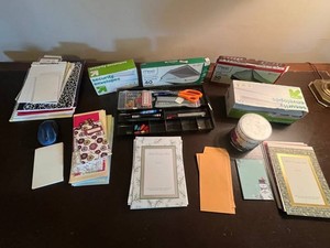 Office Supplies Mixed Lot - Mead Envelopes, Greeting Cards & Desk Accessories - quantities unverified