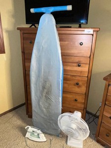 Ironing Board, Duracraft Fan & Rowenta Iron Mixed Lot - tv and dresser NOT includec