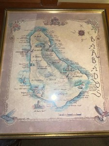 Pictorial Map - Vintage Barbados Map Framed Copyright 1980