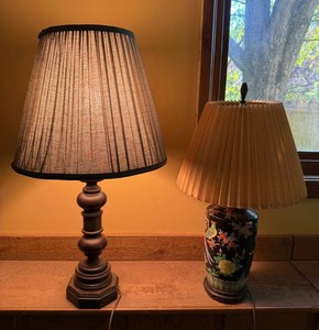 Table Lamp Mixed Lot - Turned Wood & Floral Ceramic (Lot of 2)