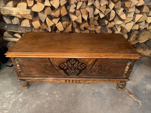 Vintage Storage Chest - Ornate Wooden Carved Trunk