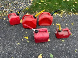 Gas Cans - Red Plastic Fuel Containers With Spouts (Lot of 5)