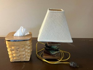 Decorative Book Reading Table Lamp & Longaberger Tissue Basket Mixed Lot