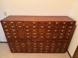 Vintage Library Card Catalog Cabinet - Wood 43 14 H X 17 12 D