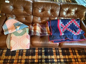 Quilts & Wool Blanket - Faribault Mixed Textile Set (3 Pieces) - couch not included