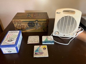 Estate Decor & Games - Sarreid Chest, Fan, Dominoes & Coasters Mixed Lot