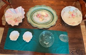 China & Glassware Mixed Lot - Crescent Floral Pieces & Pressed Glass