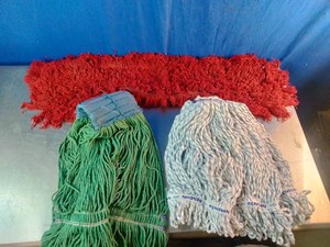 Commercial looped-end wet mop heads and a dust mop head