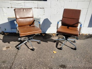 2 Mid-back executive office chairs with brown leather