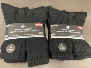 Wear Proof Athletic Socks - 6 Pair Per Pack - Size 10-13 - Black - Lot of 2