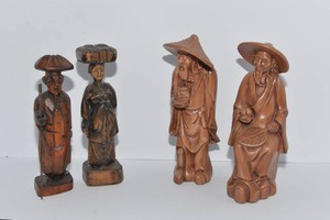 Hand-Carved Wooden Asian Figurines & Handcrafted Ceramic Sculptures