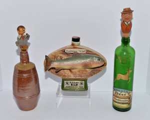 Vintage Decanters with Novelty Moving Stoppers  Set of Three