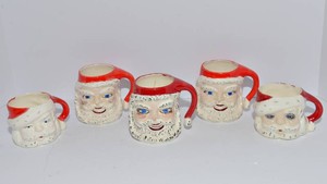 Vintage Hand-Painted Ceramic Santa Claus Mugs  Set of 5  1950s1960s
