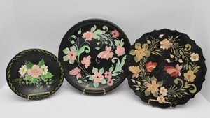 Hand-Painted Scandinavian Rosemaling Wooden Plates & Bowl  Set of 3