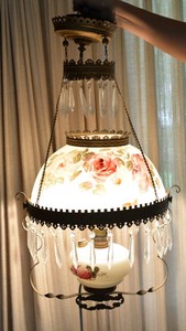 Antique-Style Hanging Crystal Swag Lamp  Approximately 32 Tall