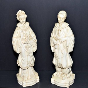 Vintage Hand-Painted Chinese Ceramic Figurines  Pair  15 Tall