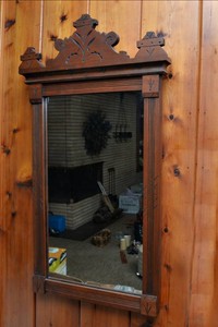 Vintage Carved Wooden Framed Wall Mirror  17 x 34