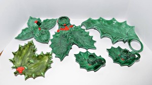 Vintage Hand-Painted Holly Ceramic Christmas Decorations  1950s1960s