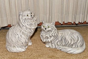 Large Hand-Painted Ceramic Cat Figurines  Set of 2  14 Tall