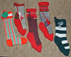 Handmade Knitted Christmas Stockings  Set of 5