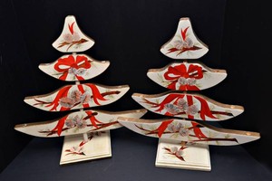 Hand-Painted Scandinavian Wooden Christmas Trees  Candle Holders  Set of 2