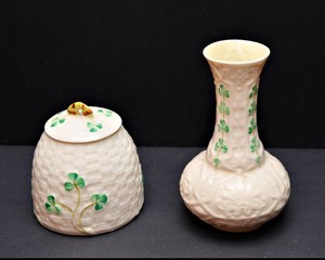 Vintage Irish Belleek Porcelain Pieces  Set of 2