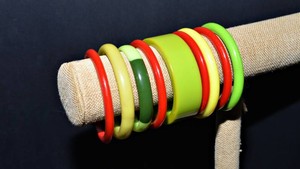 Vintage Colorful Plastic Bangle Bracelets  Possible Lucite