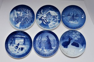 Vintage Bing & Grndahl & Royal Copenhagen Blue & White Plates  Set of 6, 1920s-1960s