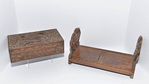 Carved Wooden Expandable Book Holder & Decorative Box